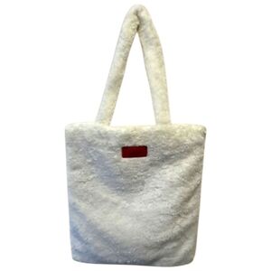 BATH And BODY large Faux Fur White Bag With Red Lining